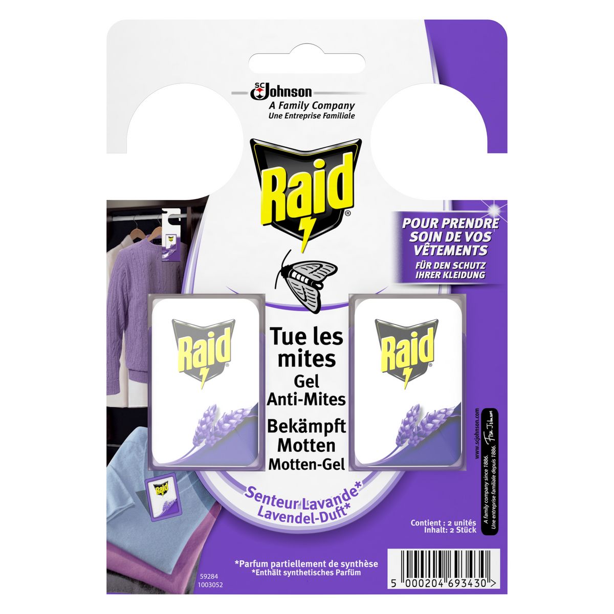 RAID Sachets armoires gel anti-mites parfum lavande 2 sachets pas cher 