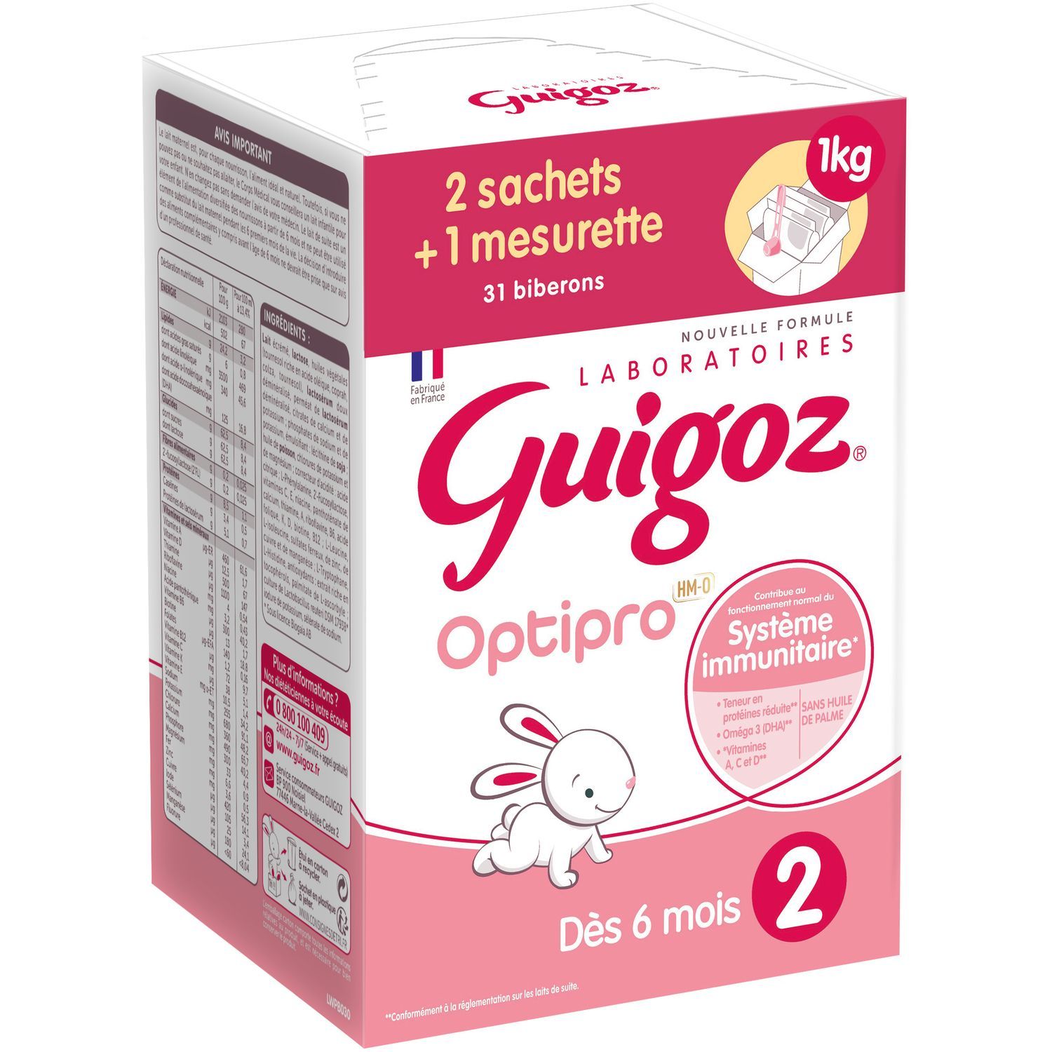 GUIGOZ Optipro 2 sachet lait 2ème âge en poudre dès 6 mois 1kg pas