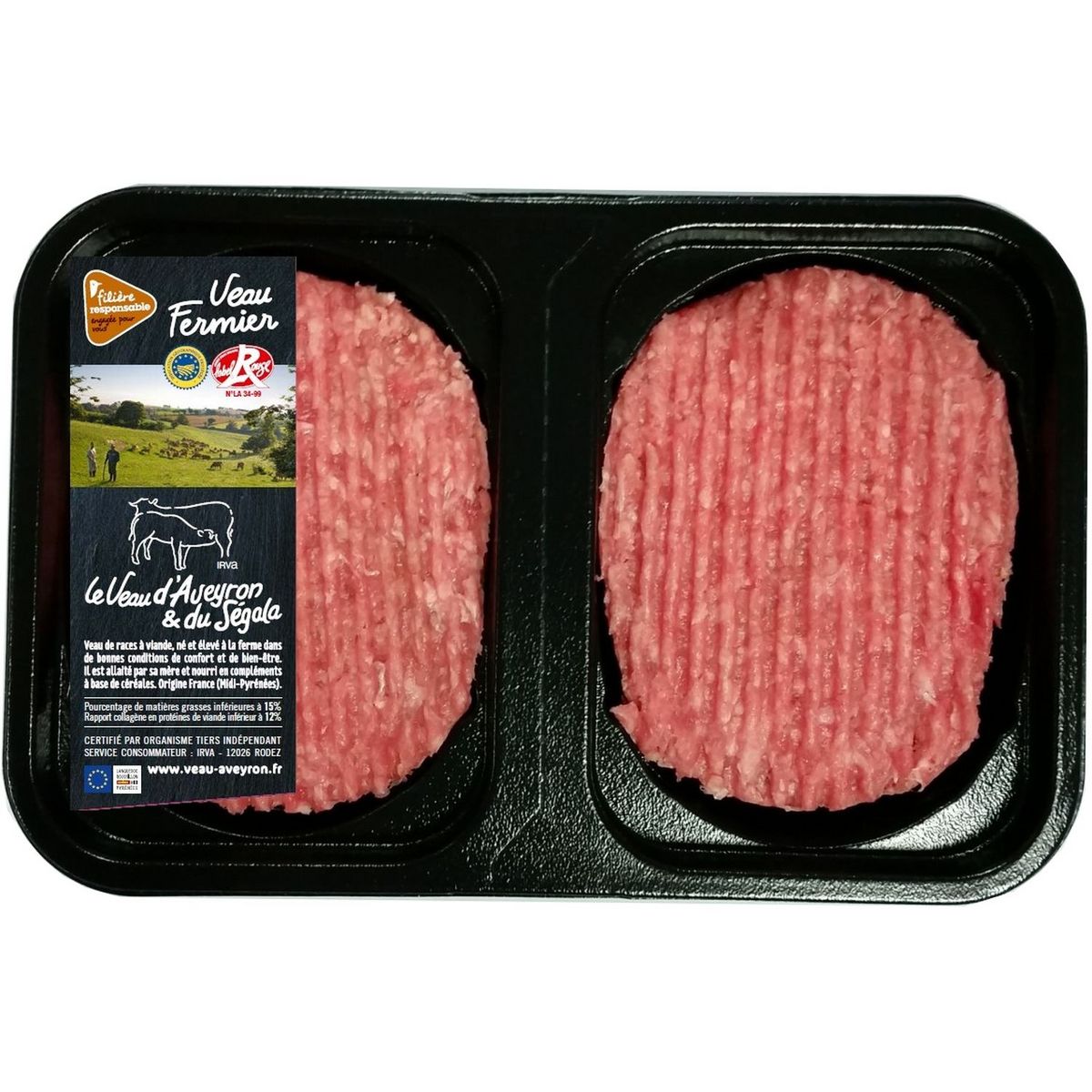 CULTIVONS LE BON Steak haché de veau fermier Label Rouge 15% mg   2 pièces 250g