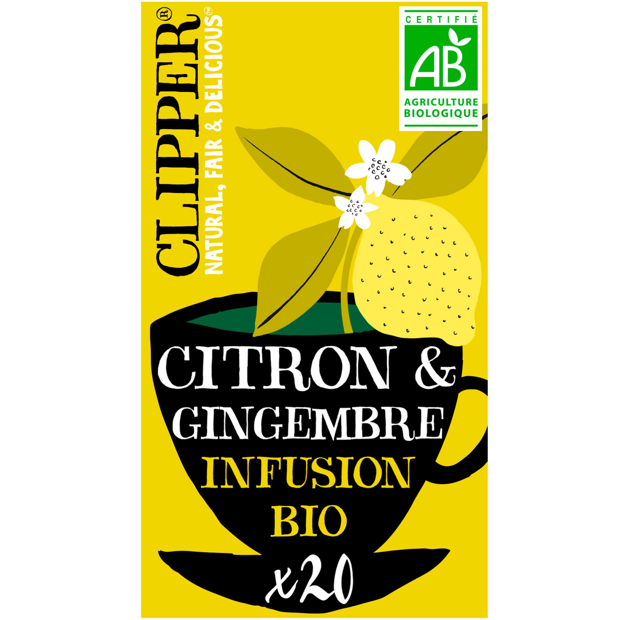 CLIPPER Infusion bio citron et gingembre 20 sachets 50g pas cher 