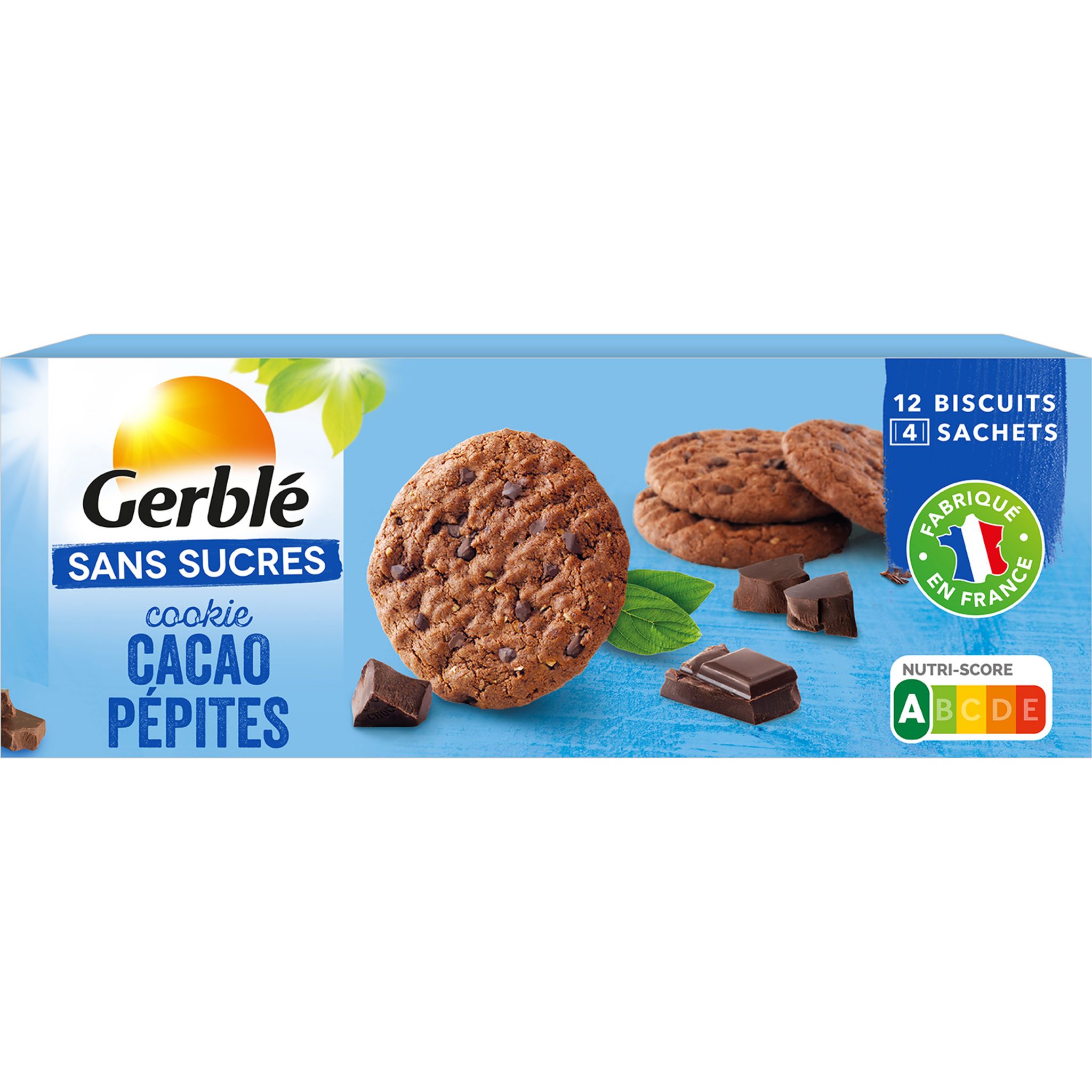 GERBLE Biscuits fourrés cacao sans sucres sachets fraîcheur 4x3 biscuits  185g pas cher 