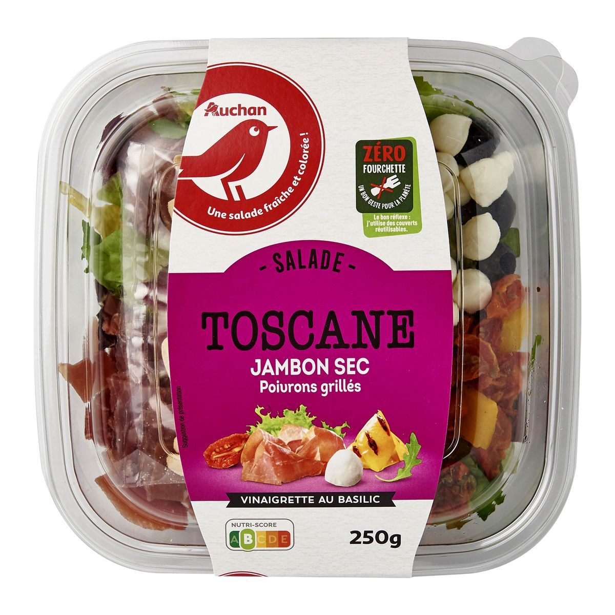 AUCHAN Salade Toscane jambon sec et poivrons grillés sans couverts 250g