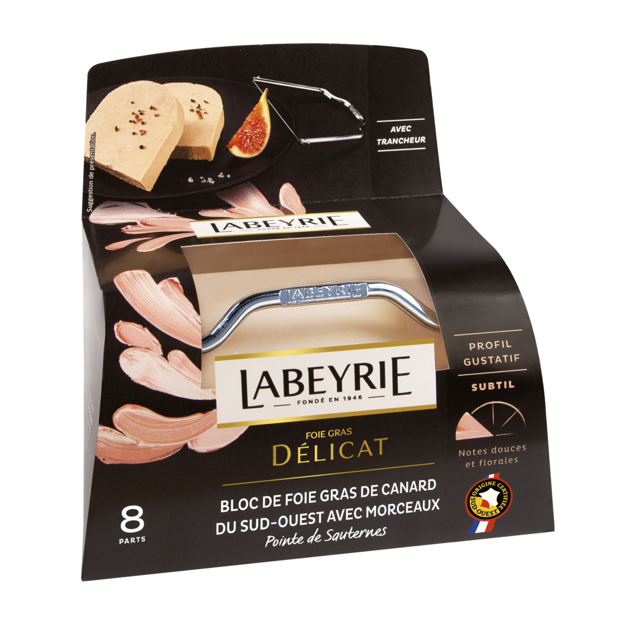 LABEYRIE Bloc de foie gras de canard avec morceaux au Sauternes avec lyre 8  parts 300g pas cher 