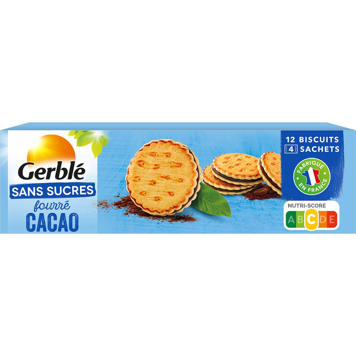 GERBLE Biscuits fourrés cacao sans sucres sachets fraîcheur 4x3 biscuits  185g pas cher 