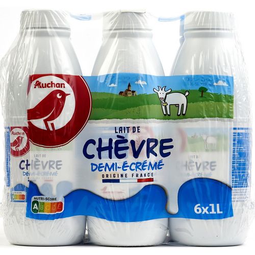 AUCHAN Lait de chèvre demi-écrémé UHT 6x1L pas cher 