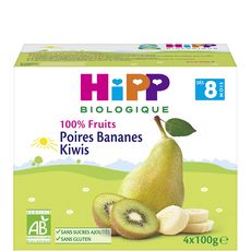 HIPP Petit pot dessert poires bananes kiwis bio dès 8 mois 4x100g