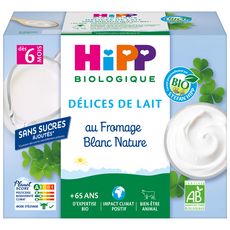 HIPP Petit pot dessert au fromage blanc nature bio dès 6 mois 4x100g