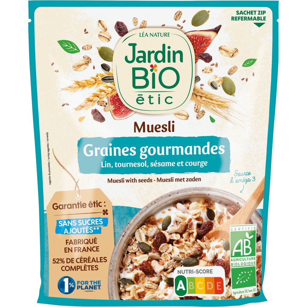 🌺🌿Muesli graines gourmandes sans sucre – 375g – Jardin Bio