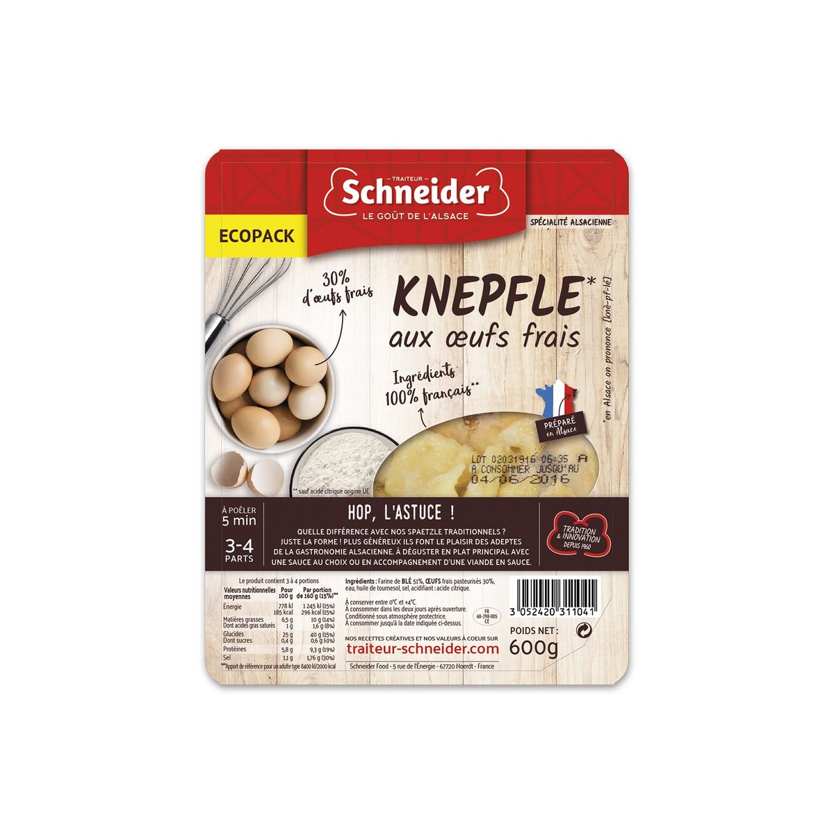 SCHNEIDER Knepfle aux oeufs frais 3-4 portions 600g