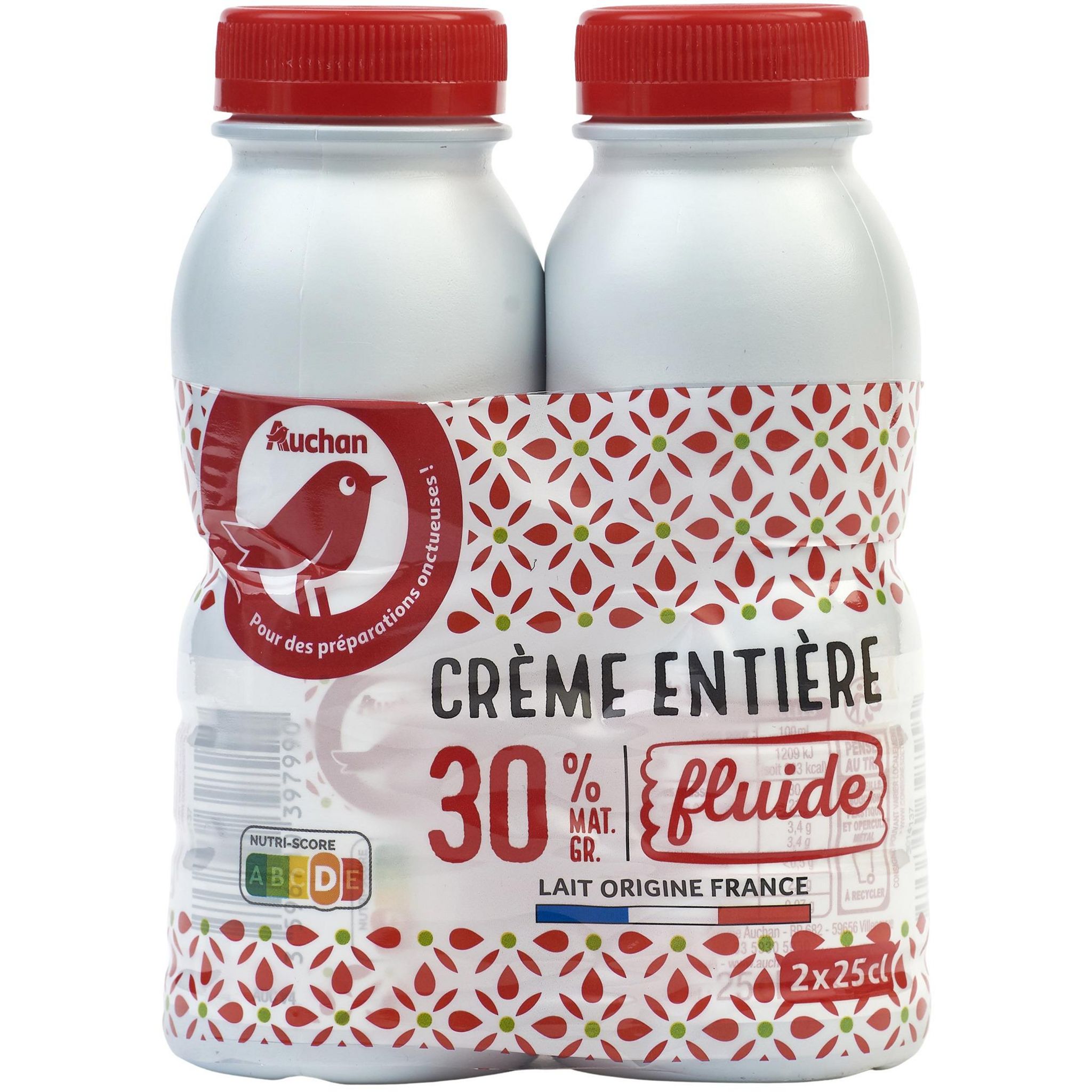 AUCHAN Crème fluide entière 30%MG UHT 1L pas cher 