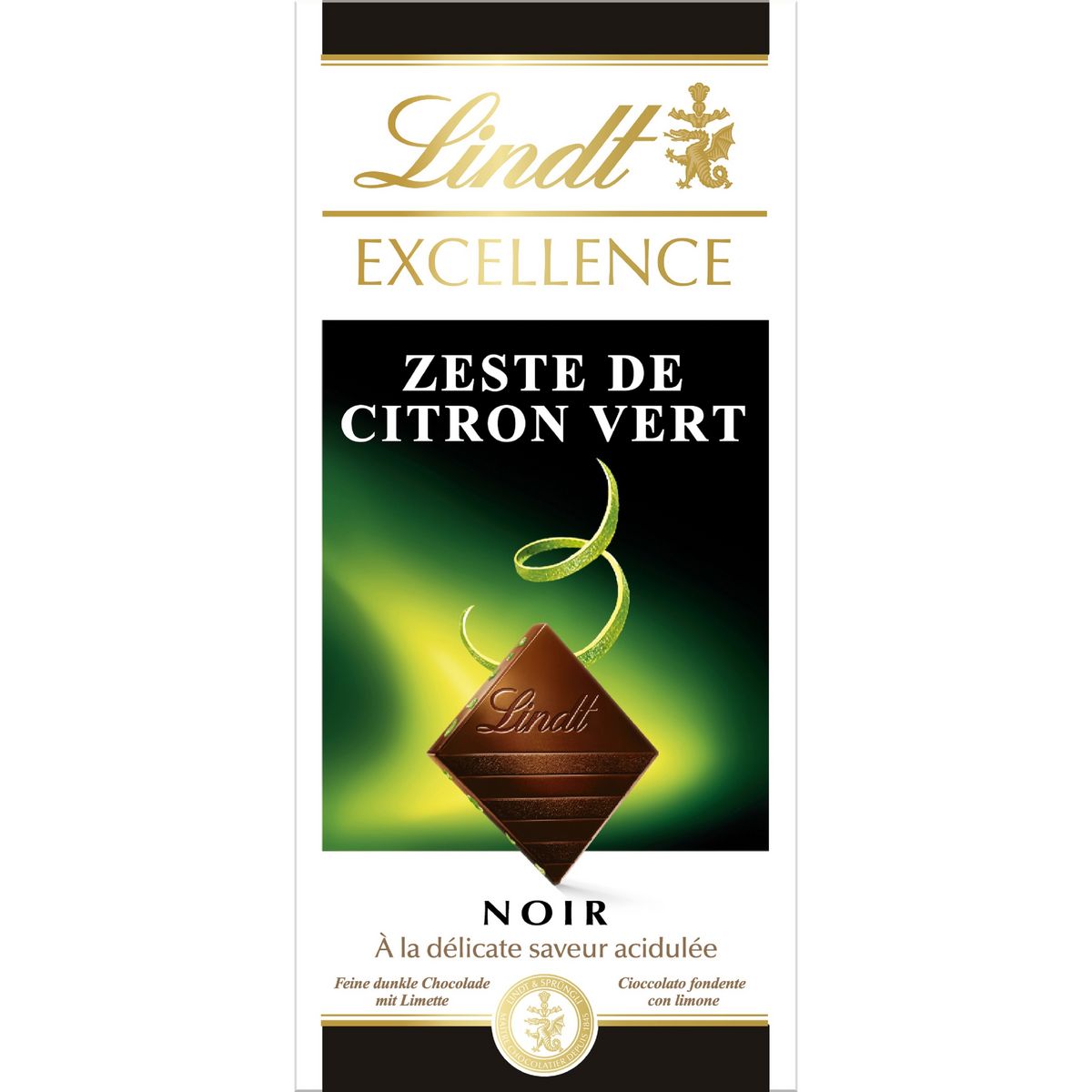 LINDT Excellence tablette de chocolat noir dégustation zeste de citron vert 1 pièce 100g