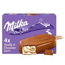 MILKA Bâtonnet glacé vanille enrobée de chocolat au lait 4 pièces 284g
