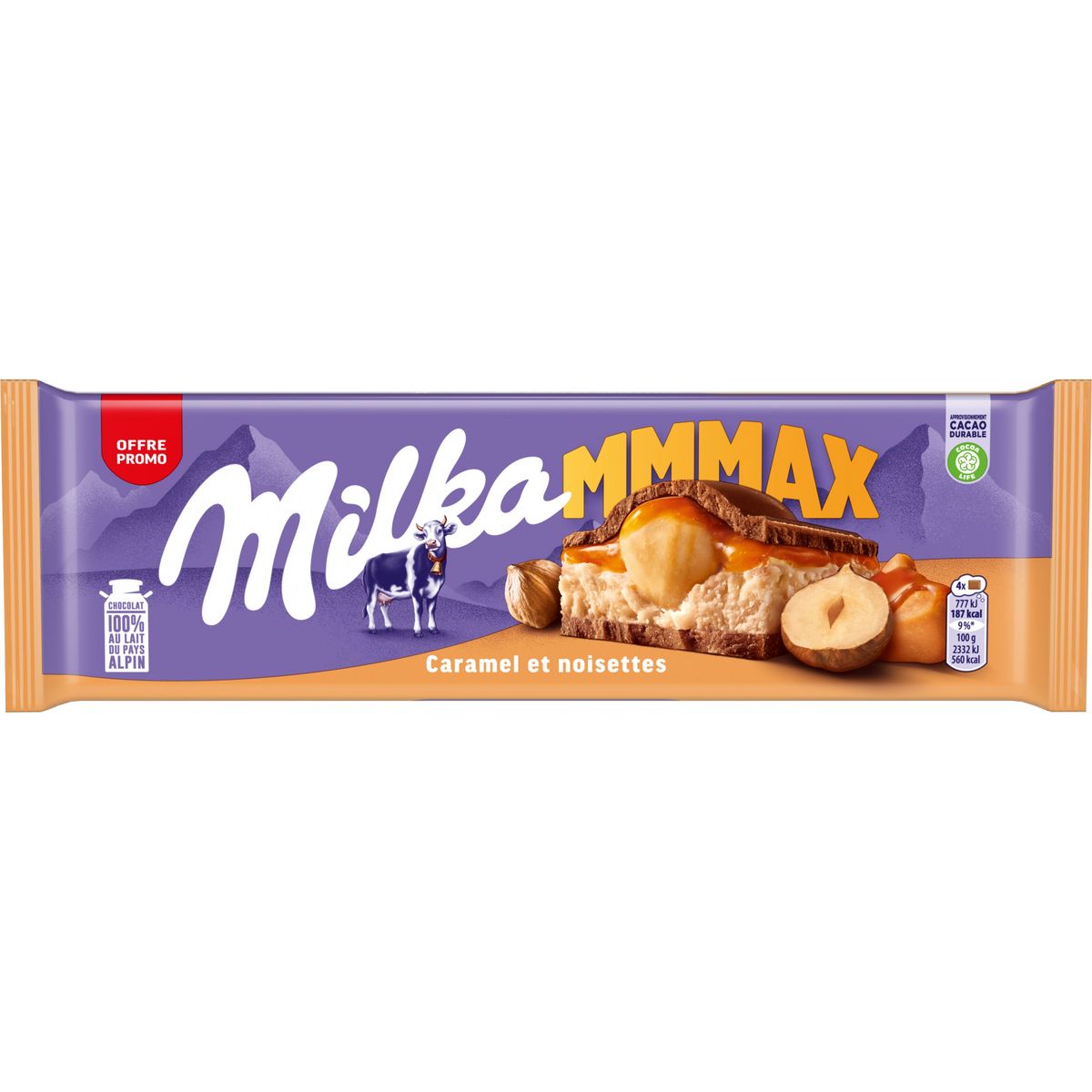 MILKA Mmmax Tablette de chocolat au lait fourré caramel et noisettes 300g