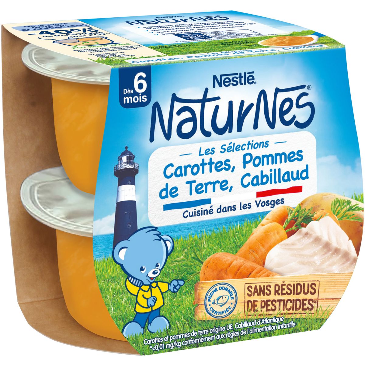 NESTLE Naturnes bol carottes pommes de terre et cabillaud dès 6 mois 2x200g