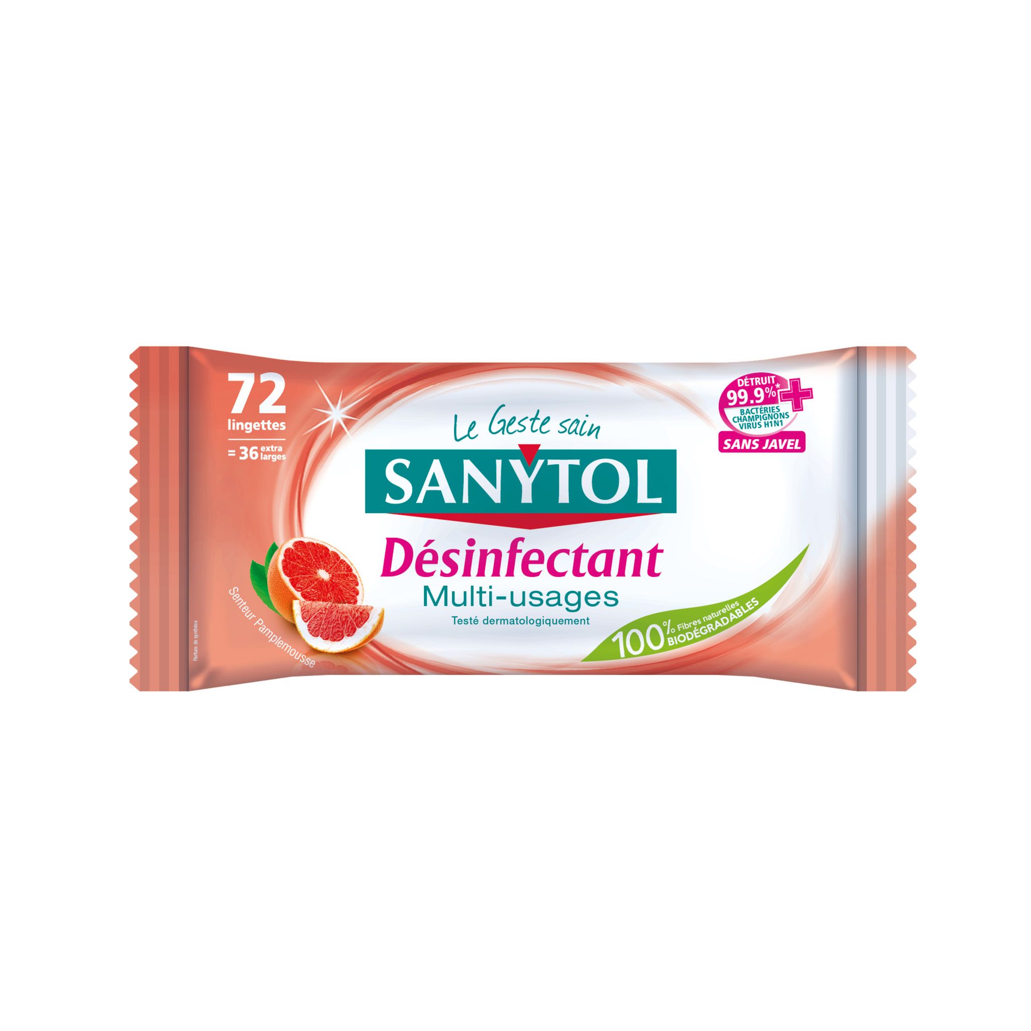 Paquet de 72 lingettes désinfectantes multi-usages Sanytol - JPG