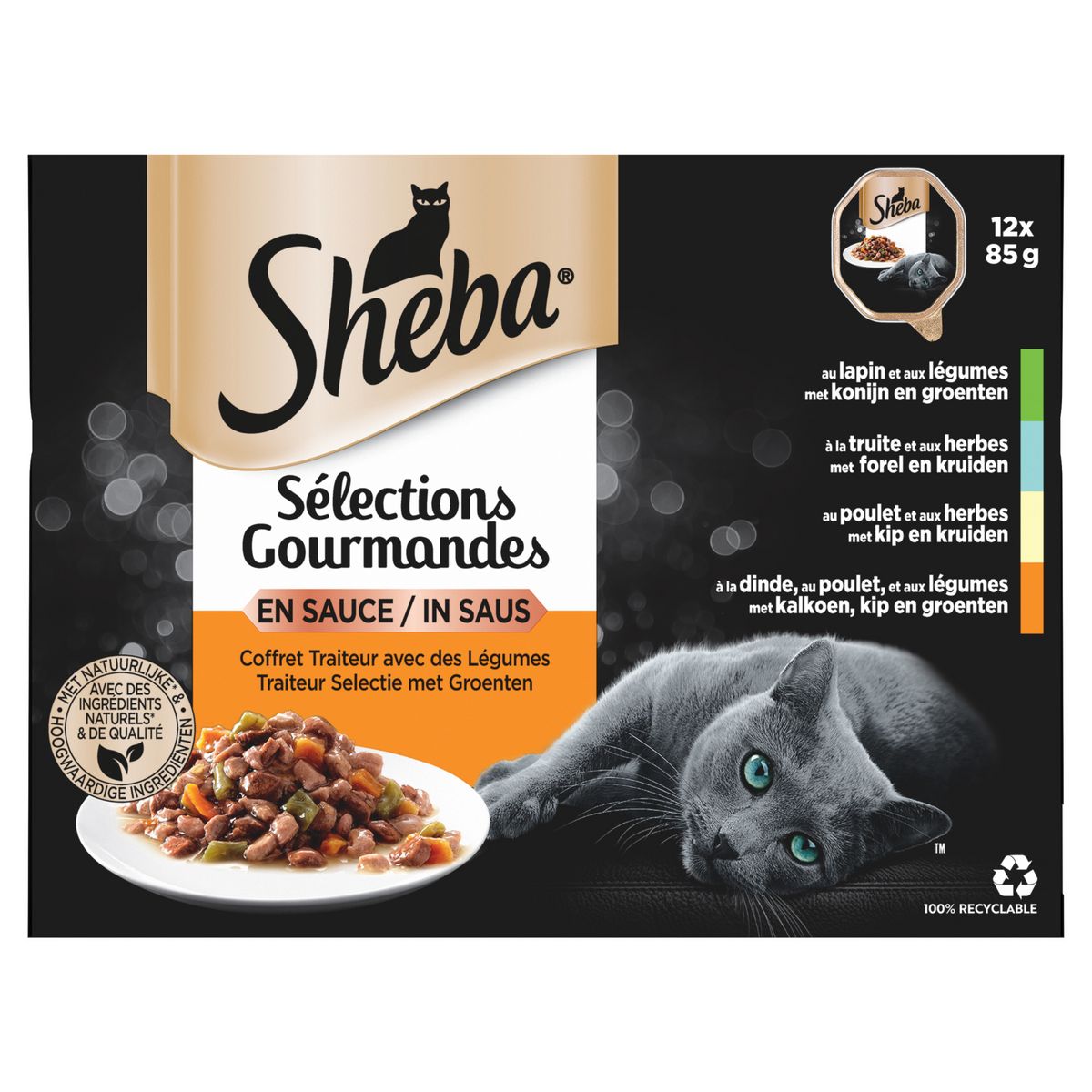 SHEBA Barquettes pâtée en sauce viandes poissons légumes pour chat 12 sachets 12x85g