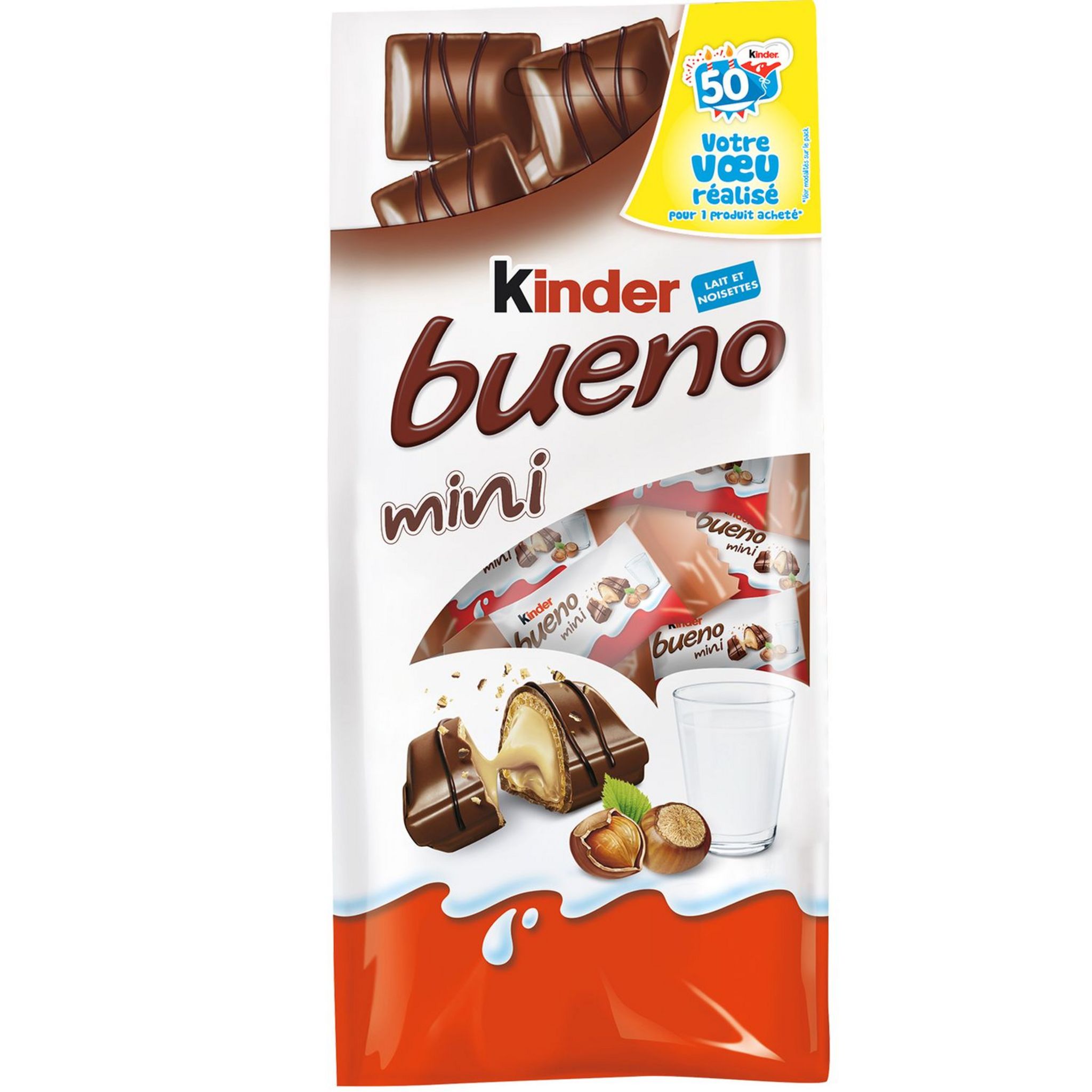 KINDER Schokobons white bonbons au chocolat blanc fourrés au lait et aux  noisettes 200g pas cher 