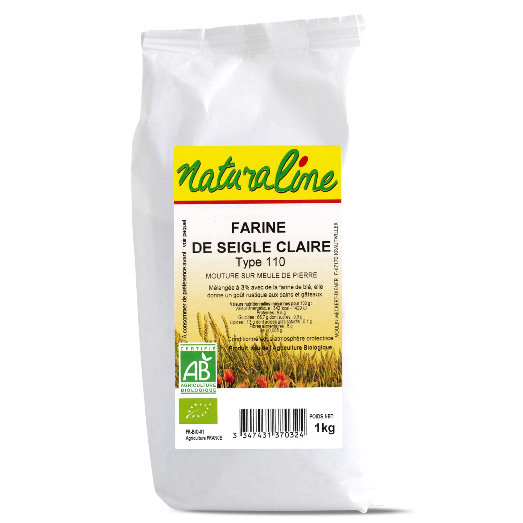 NATURALINE Farine de seigle clair type 110 bio 1kg pas cher 