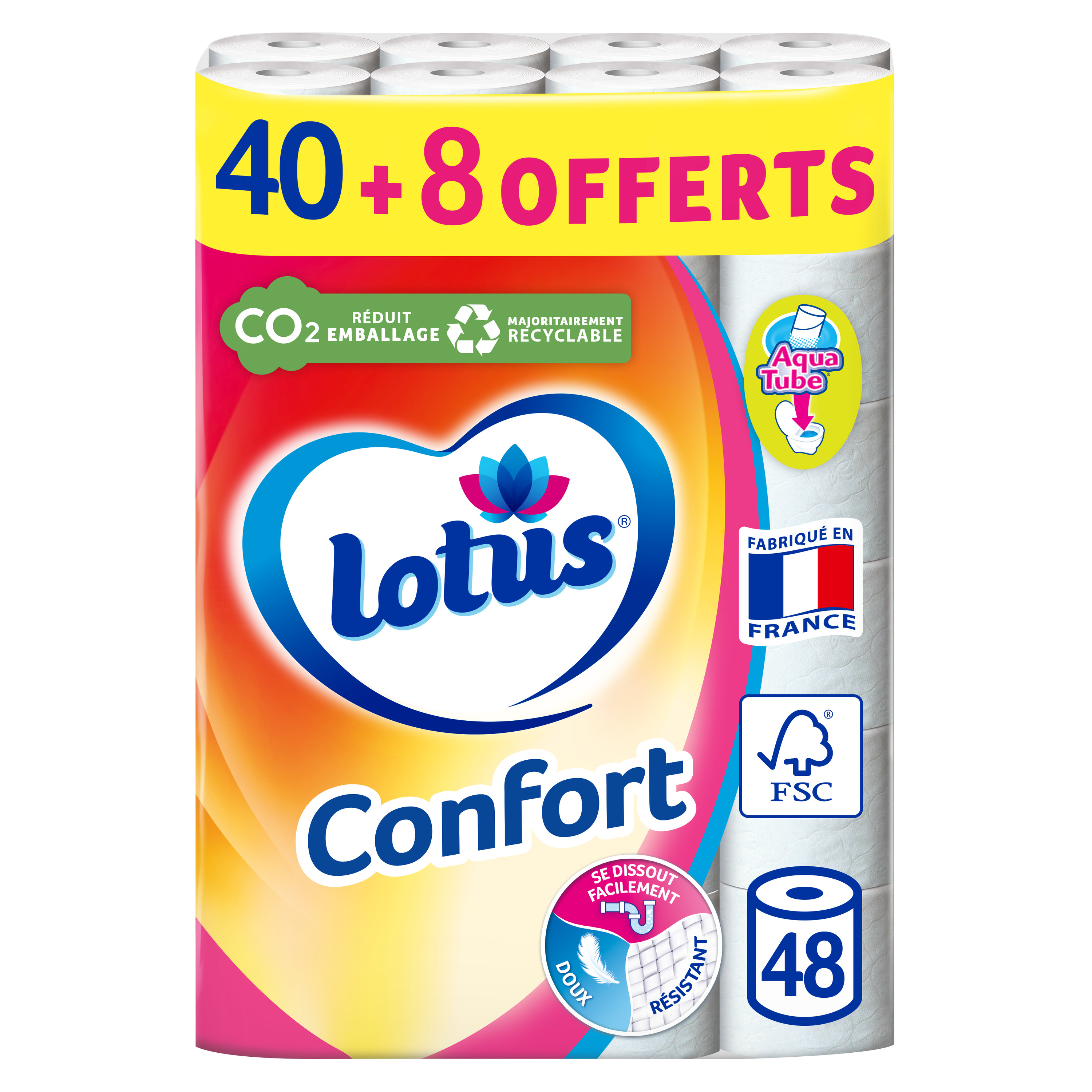 Papier toilette confort blanc à l'extrait de lotus, Lotus (x 4