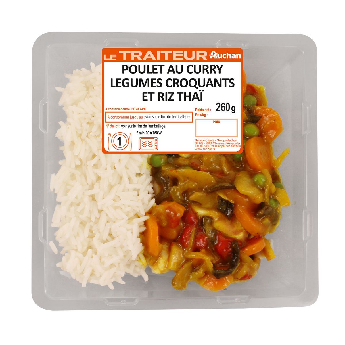 AUCHAN LE TRAITEUR Poulet curry aux légumes 260g