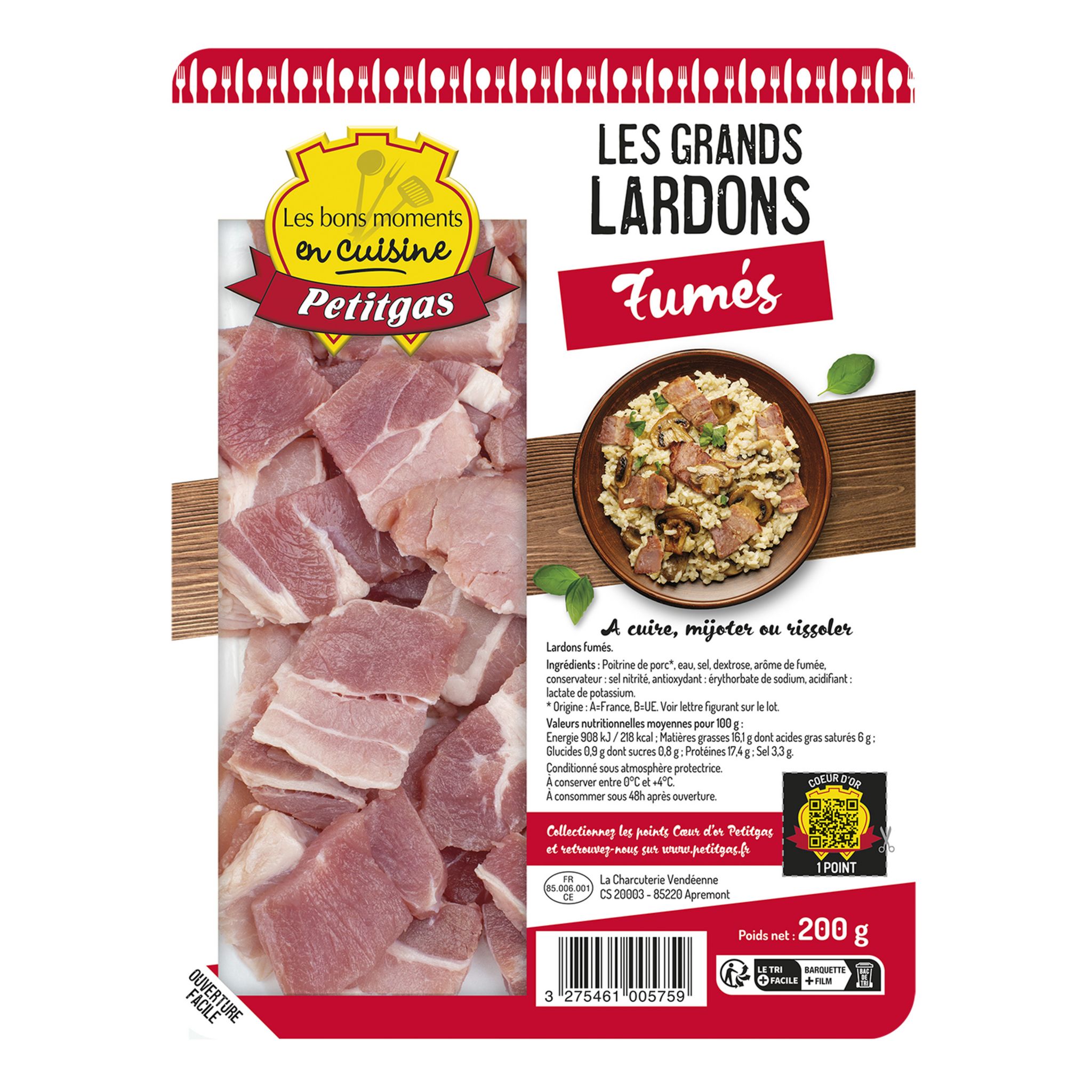 Les Lardons fumés supérieurs VPF 2x100g