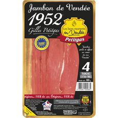 PETITGAS Jambon de Vendée tranches fines IGP 4 tranches 80g