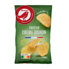 AUCHAN Chips ondulées saveur crème oignon 135g