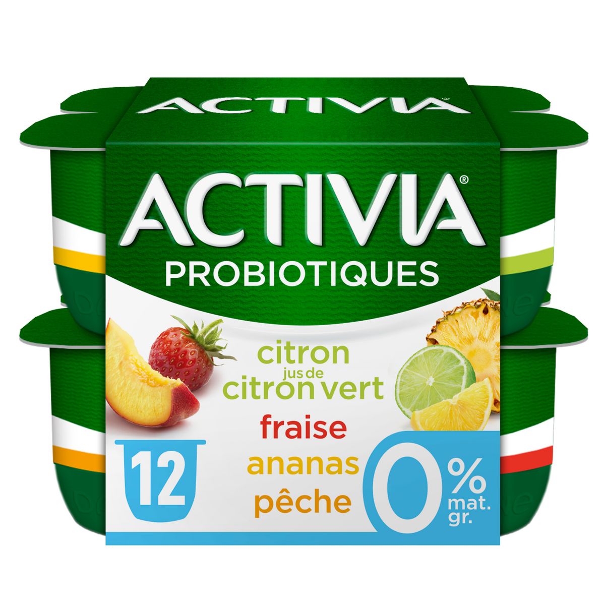 ACTIVIA CEREALES Probiotiques - Yaourt au bifidus fraise ananas pêche 0% MG 12x125g