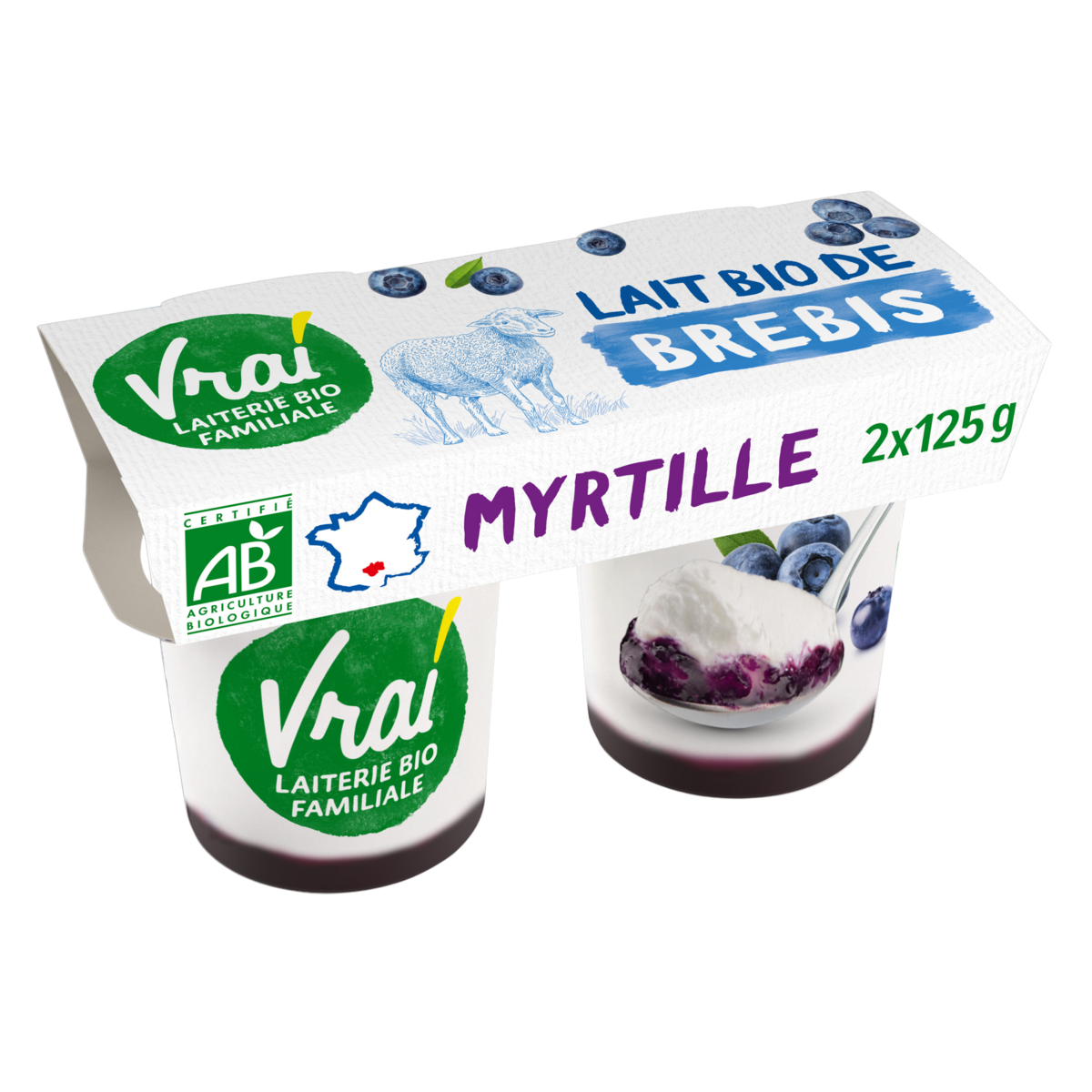 VRAI Yaourt bio sur lit de myrtille au lait de brebis 2x125g