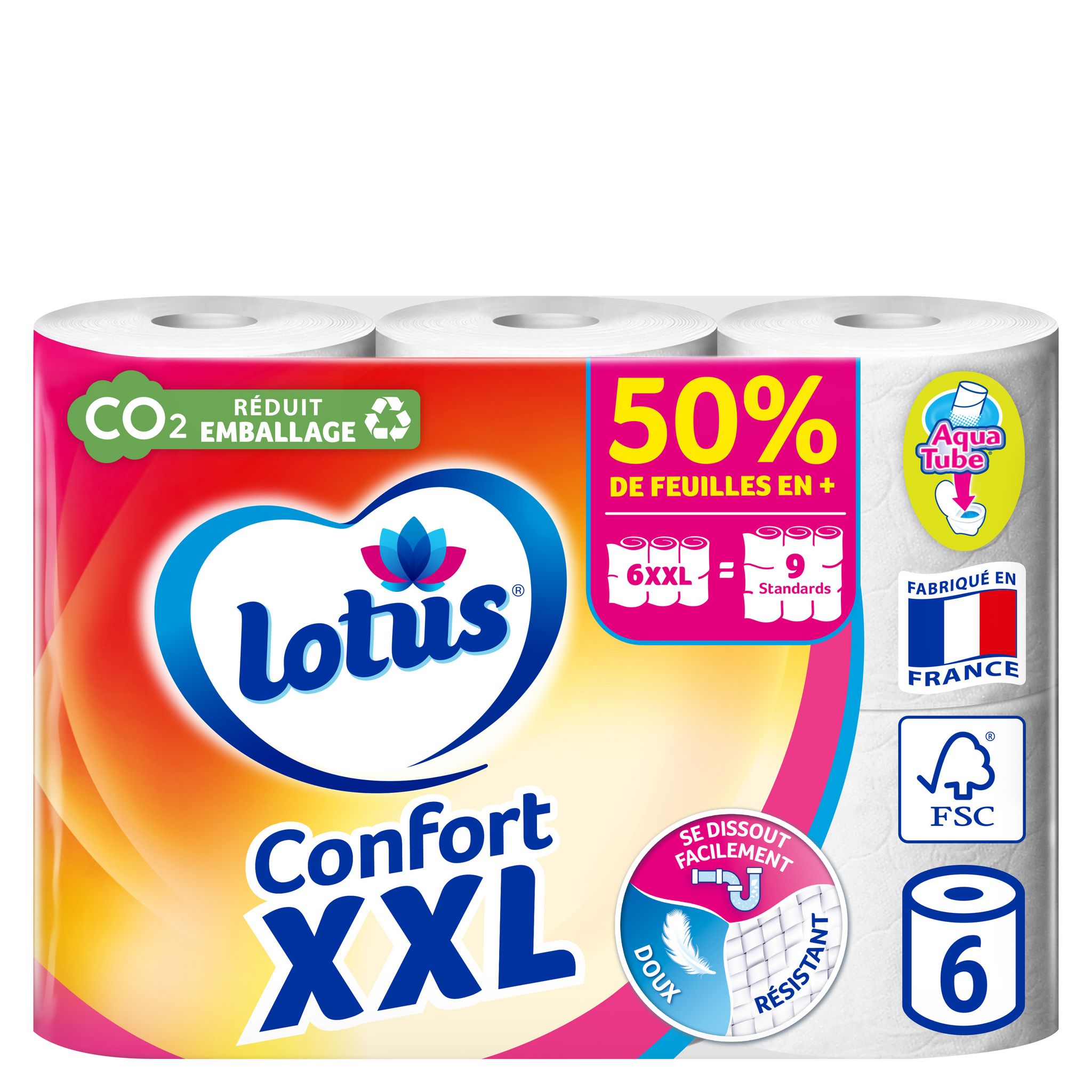 LOTUS Papier toilette confort blanc sans tube 9 rouleaux pas cher