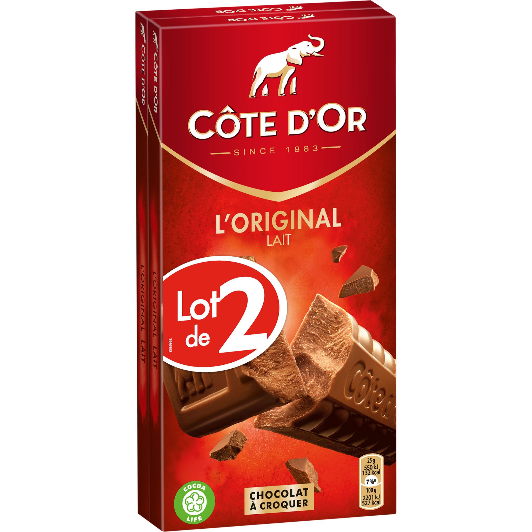 COTE D'OR L'Original tablettes de chocolat au lait 2 pièces 2x200g pas cher  