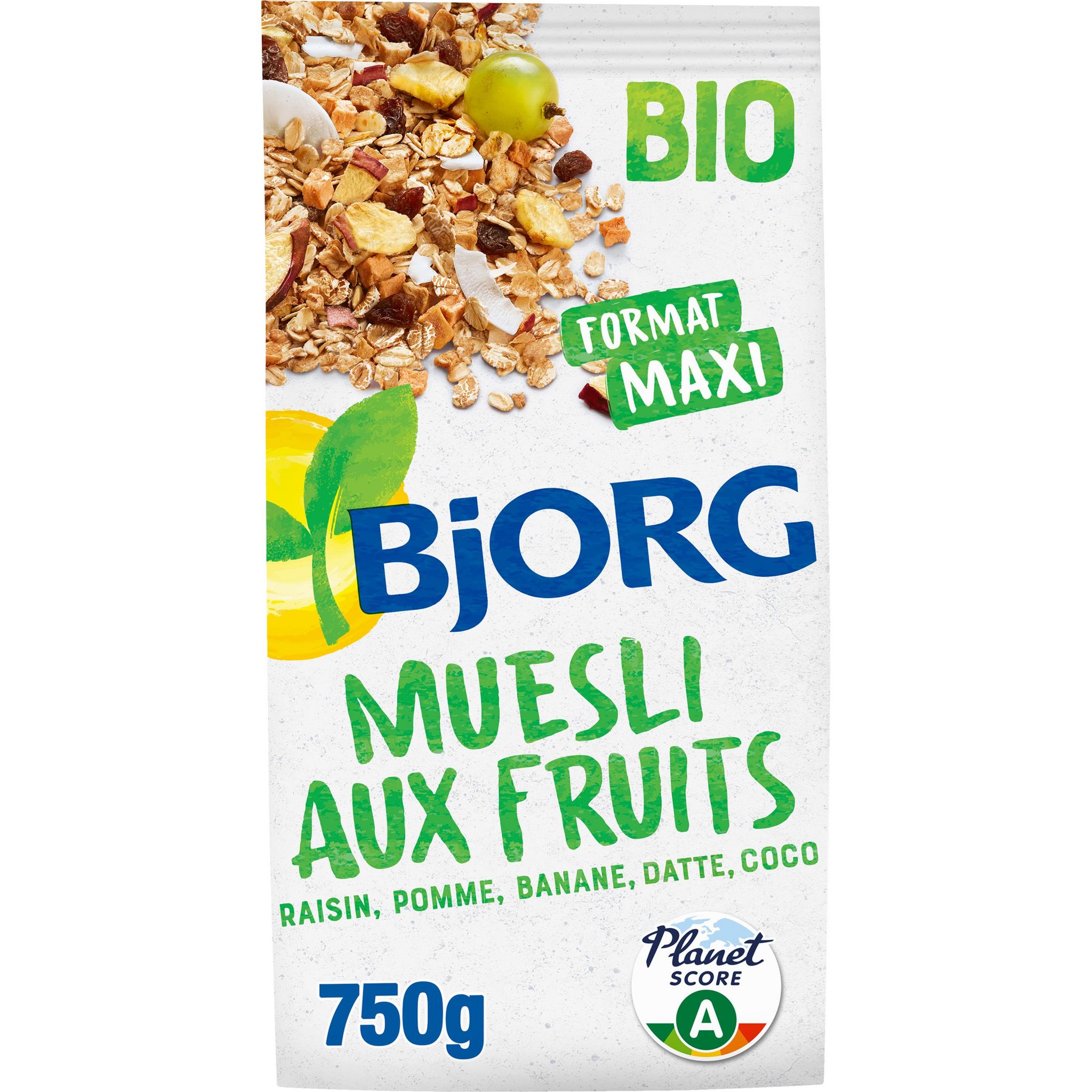 BJORG Muesli de céréales bio aux fruits raisin pomme banane coco