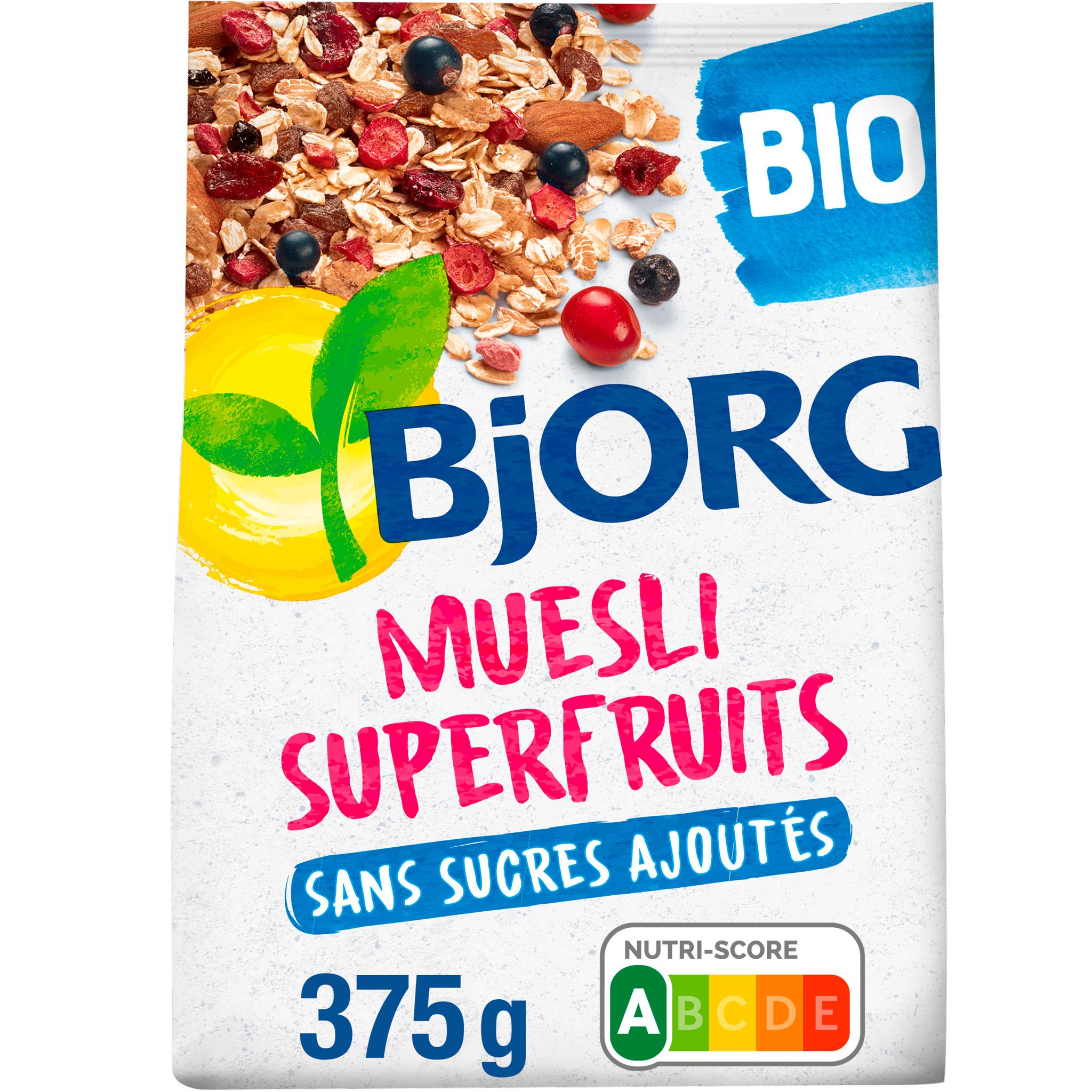 BJORG Muesli de céréales bio Superfruits sans sucres ajoutés 375g pas cher  