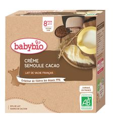 BABYBIO Gourde dessert crème semoule cacao bio dès 8 mois 4x85g