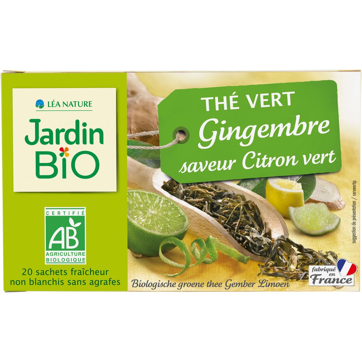 JARDIN BIO ETIC Thé vert gingembre citron vert 20 sachets 30g pas