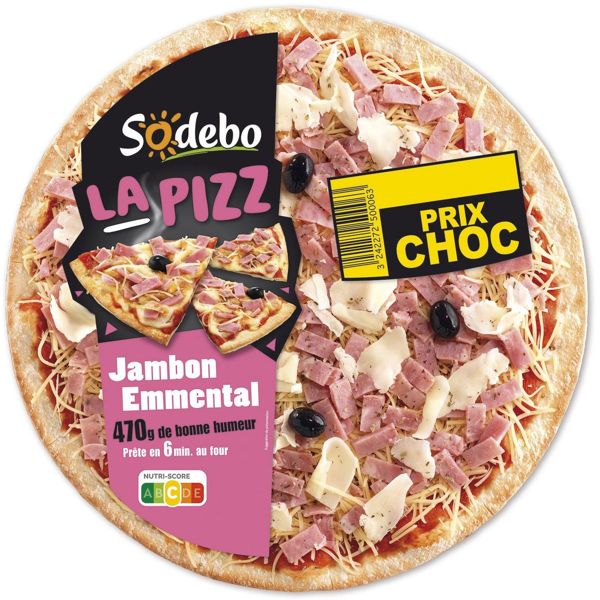 SODEBO La Pizz' Pizza jambon emmental 470g