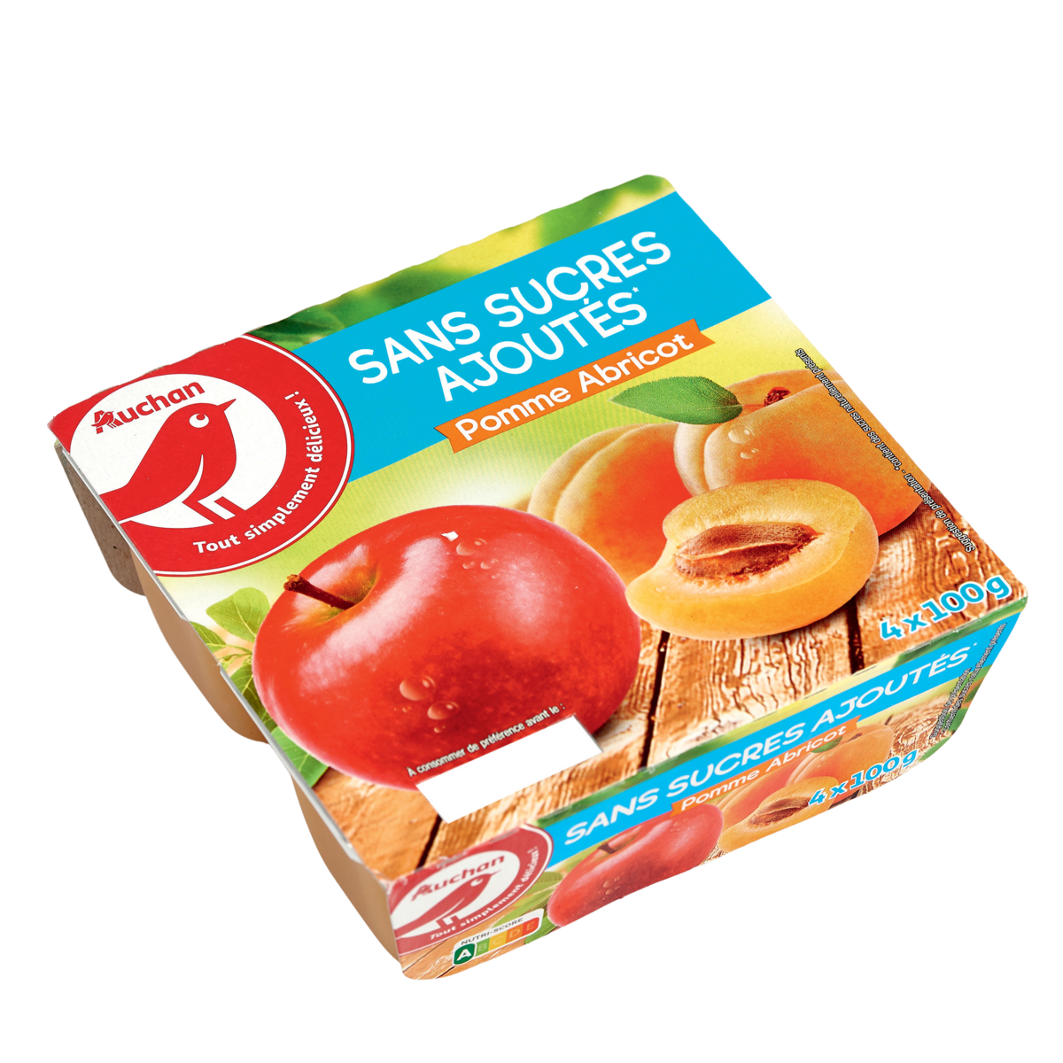 AUCHAN Spécialité pomme abricot sans sucres ajoutés 4x100g