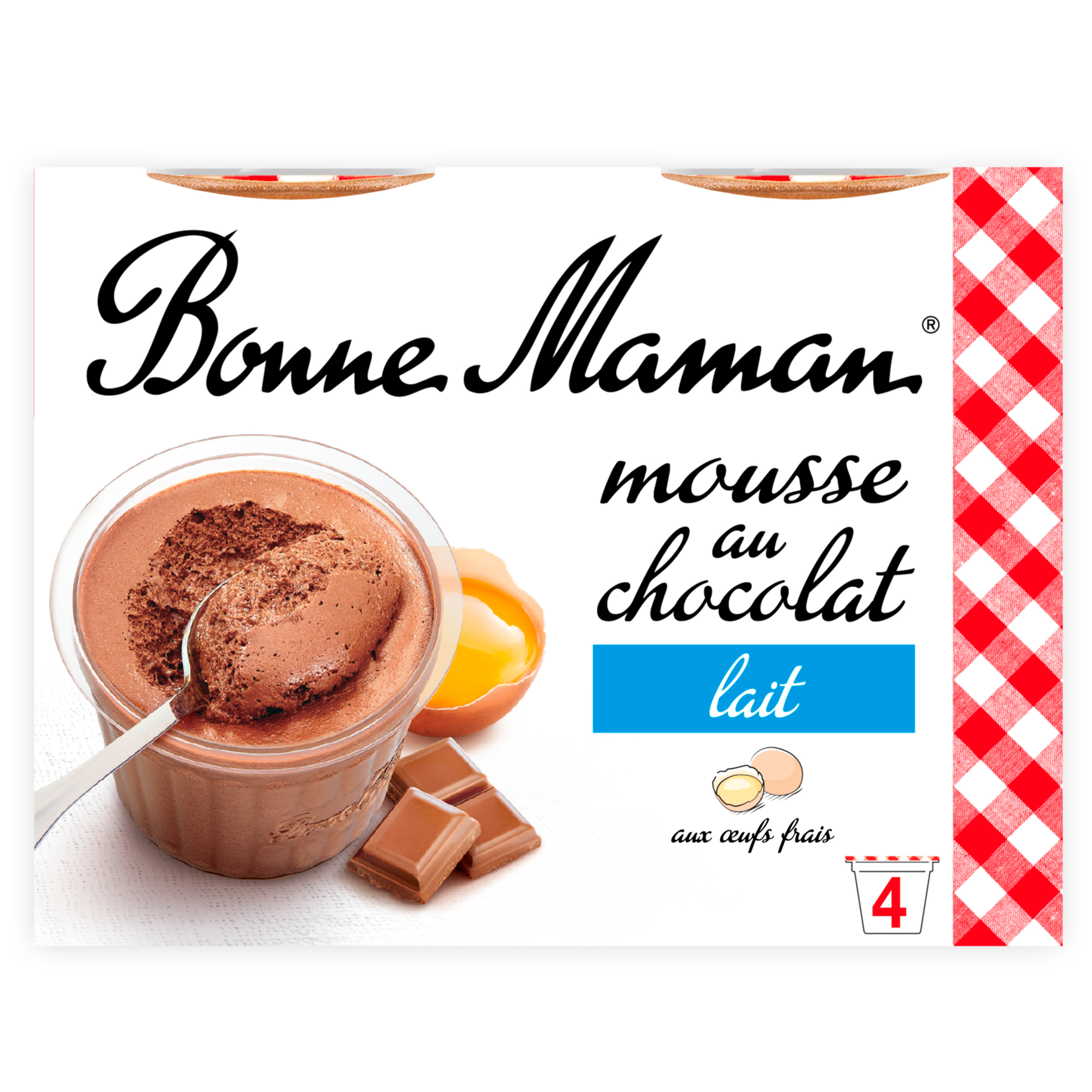 BONNE MAMAN Mousse au chocolat au lait aux œufs frais 4x50g pas