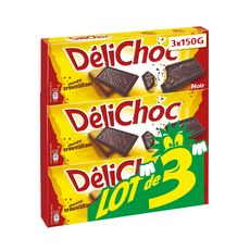 DELICHOC Biscuits sablés nappés de chocolat noir 3x150g