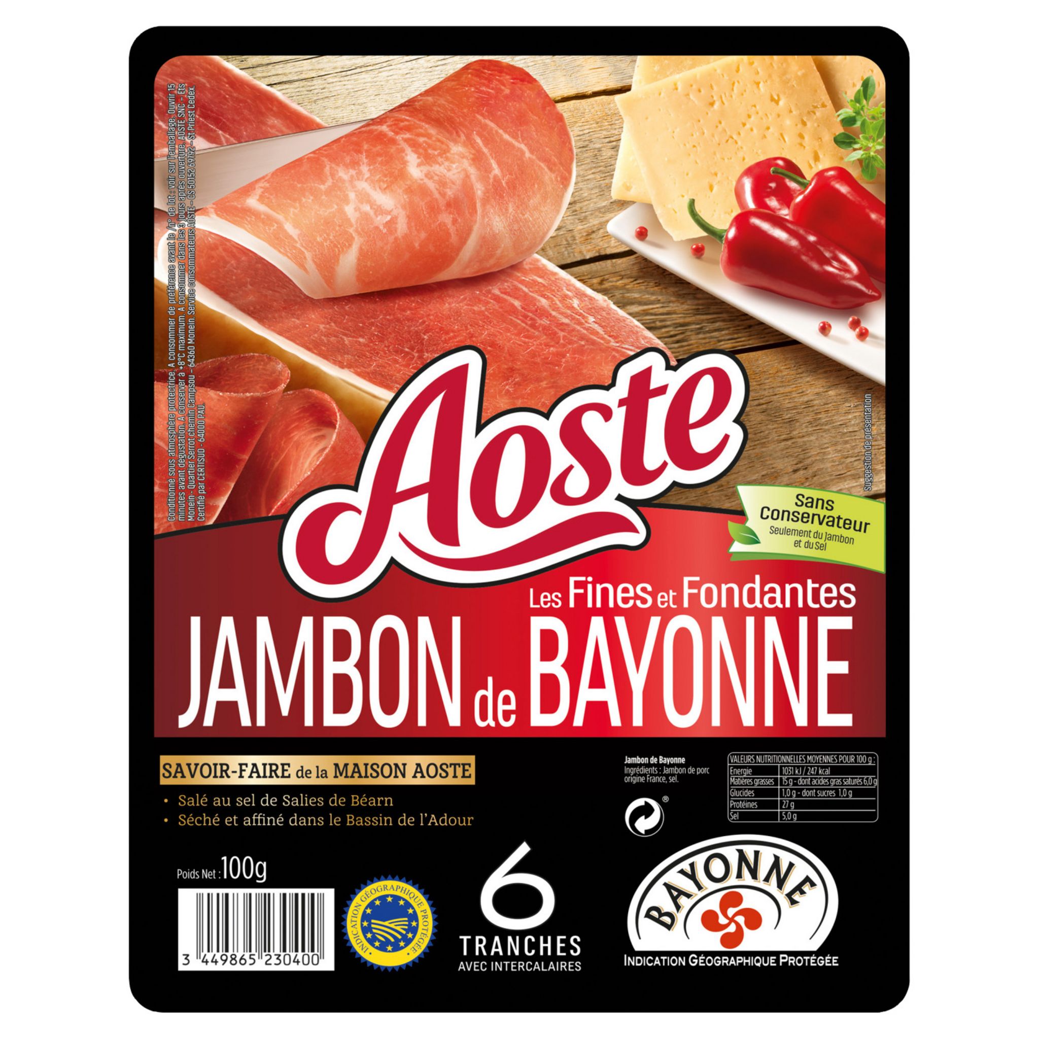 Jambon de Bayonne IGP en tranches