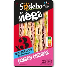 SODEBO Le Méga Sandwich pain moelleux suédois jambon cheddar 230g