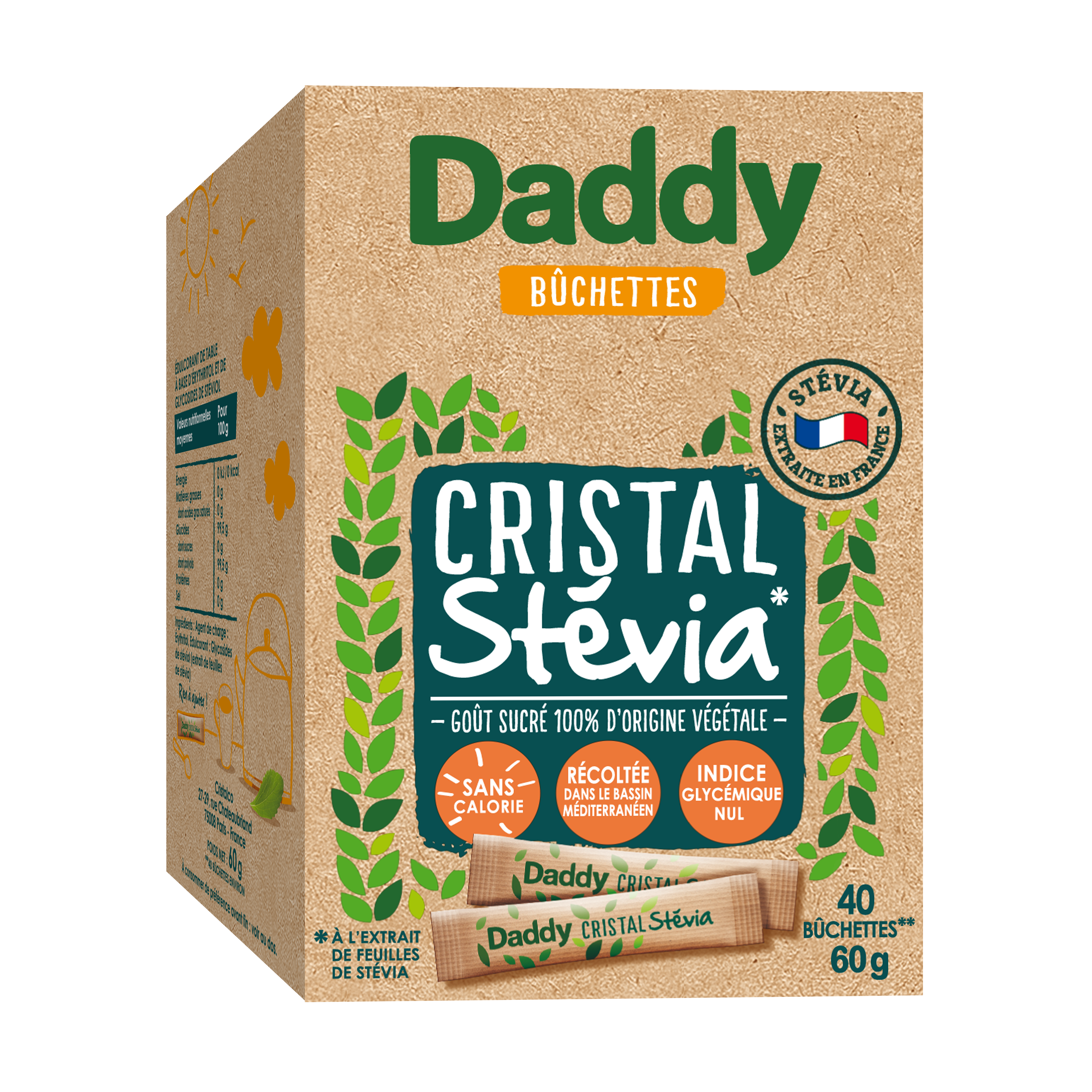 DADDY Edulcorant stévia en poudre 100% origine naturelle sans