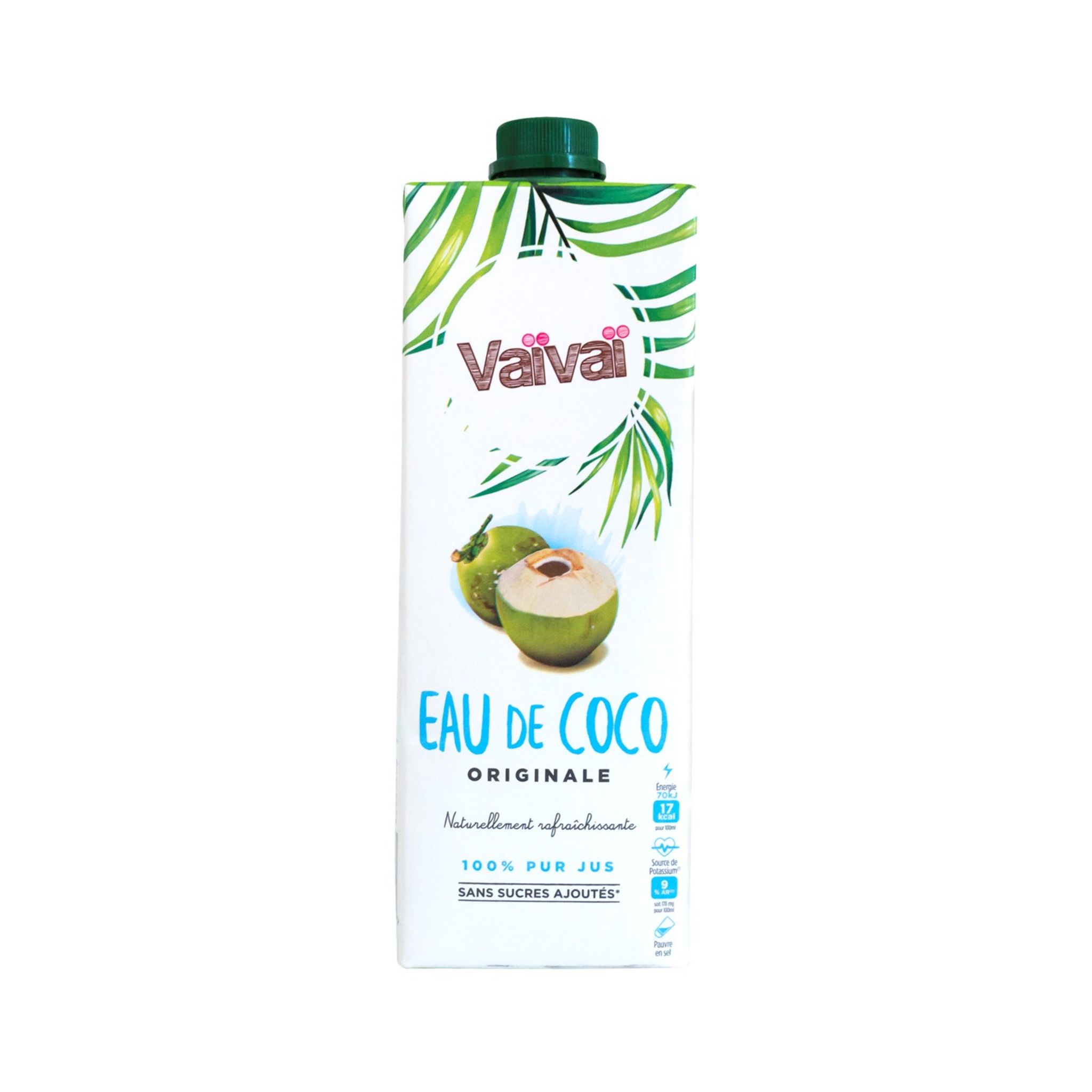 Vaïvaï - Eau de Coco Originale - 100% Pur Jus - Gourmande et  Rafraîchissante - Sans Sucres Ajoutés - 1 Brique Tetra Pak d'1L