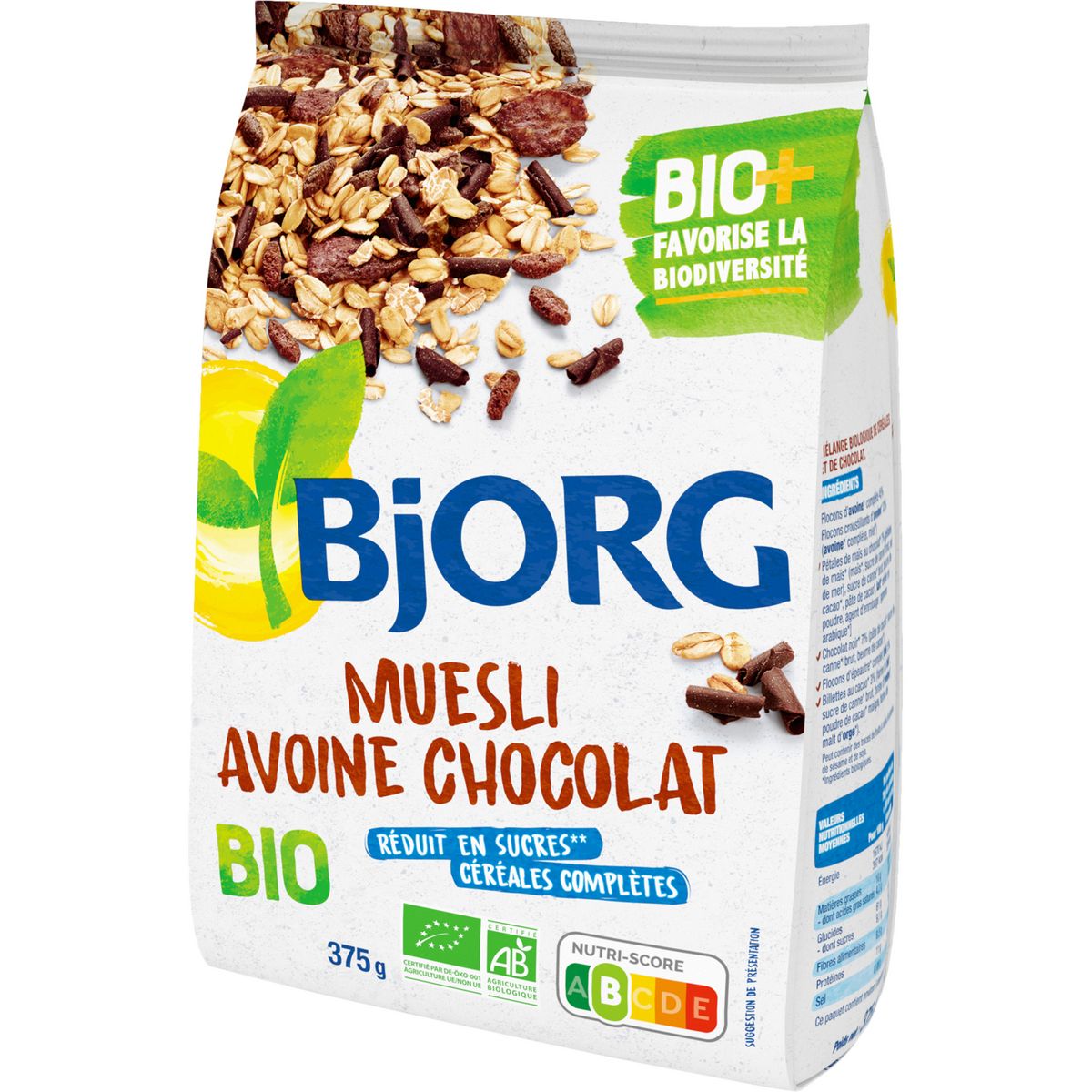 BJORG Muesli de céréales bio avoine chocolat 375g