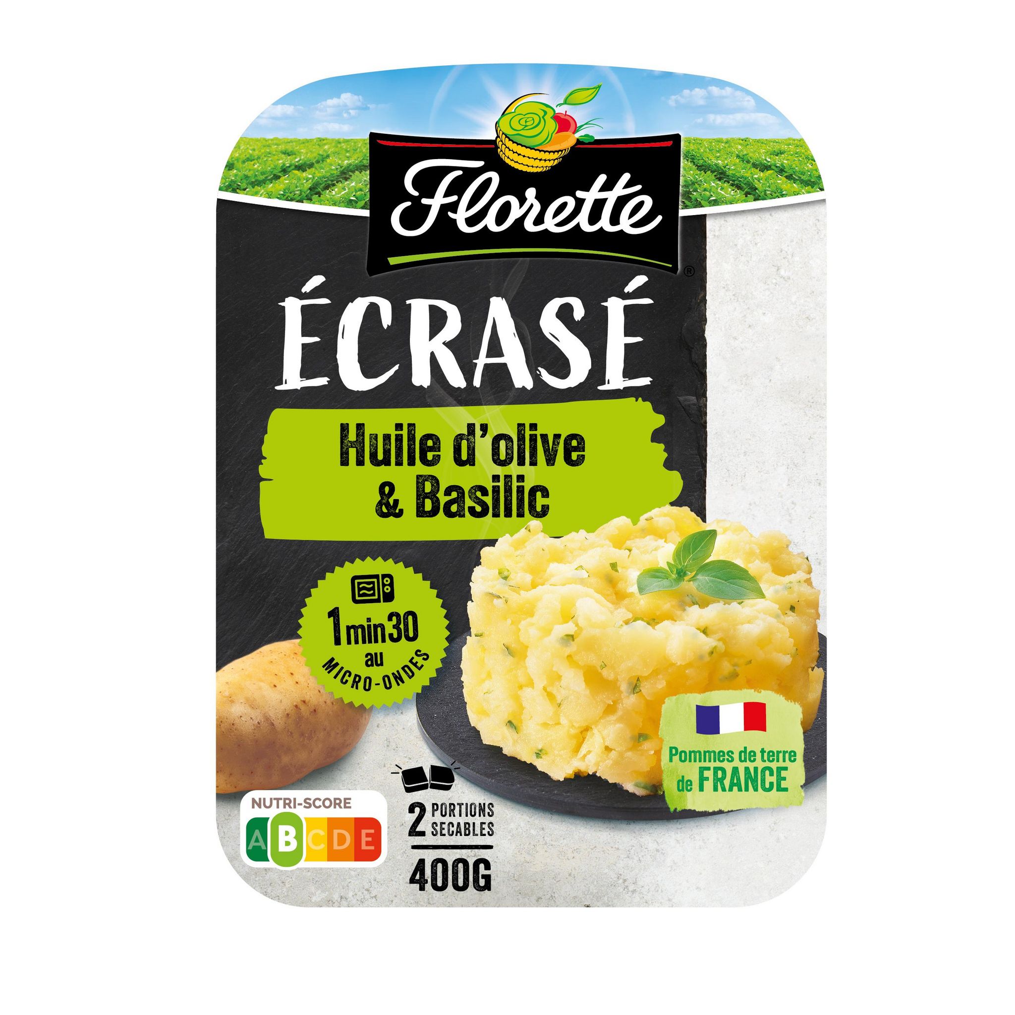 Ecrasé de pommes de terre à l'huile d'olive et basilic écrasé au rayon frais