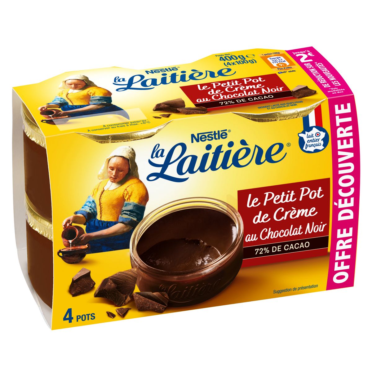 LA LAITIERE Petit pot de crème au chocolat noir 4x100g