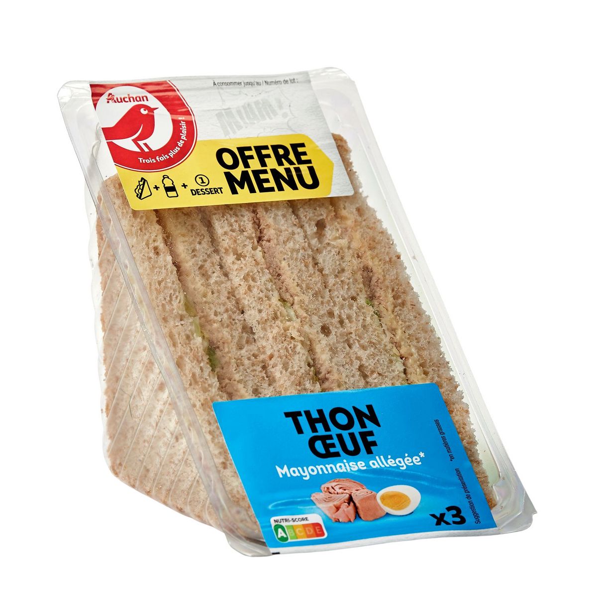 AUCHAN Sandwich triple thon oeuf mayonnaise 230g