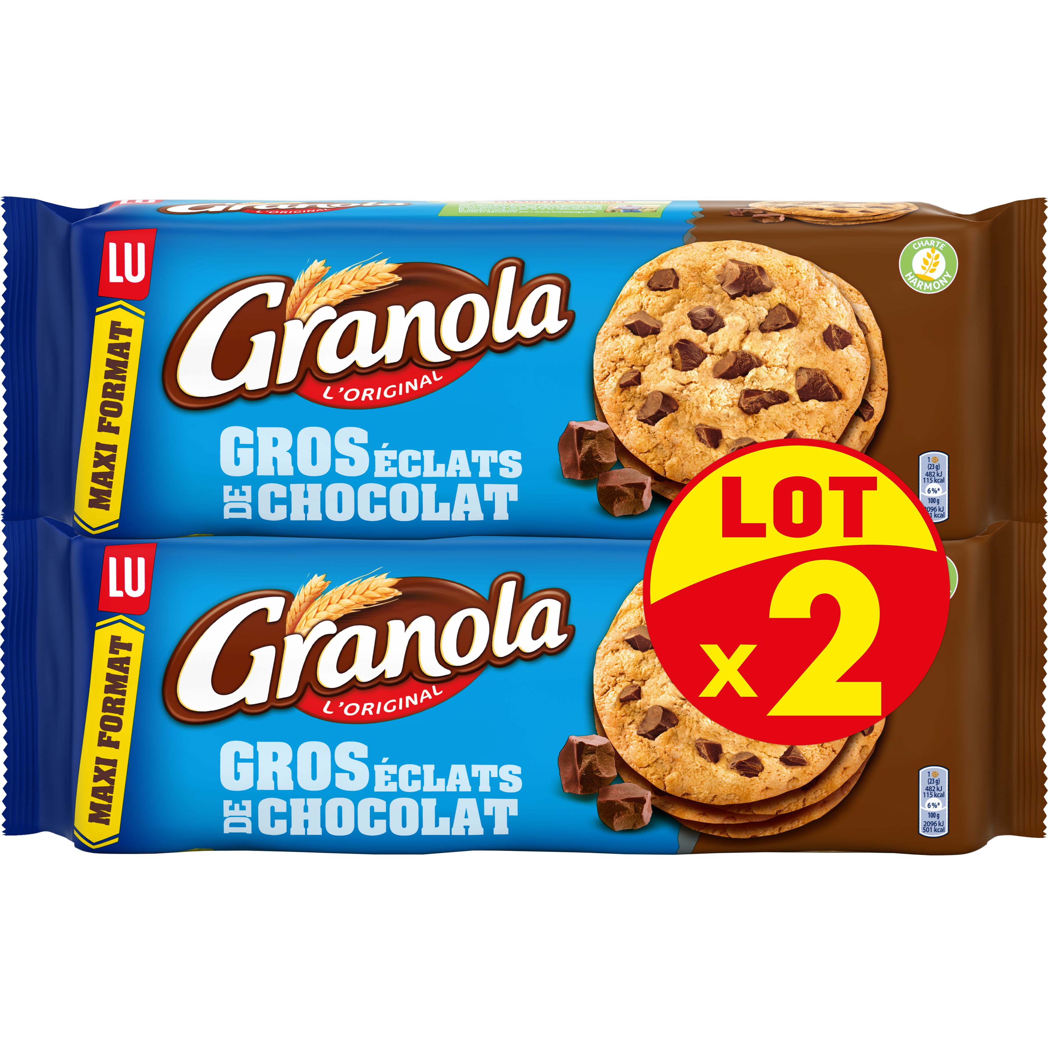 GRANOLA Maxi Cookies aux gros éclats de chocolat au lait 2x276g pas cher 