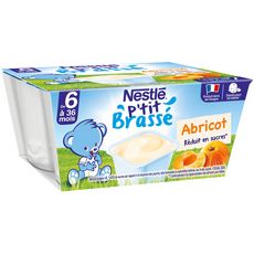NESTLE P'tit brassé petit pot dessert lacté à l'abricot dès 6 mois 4x100g
