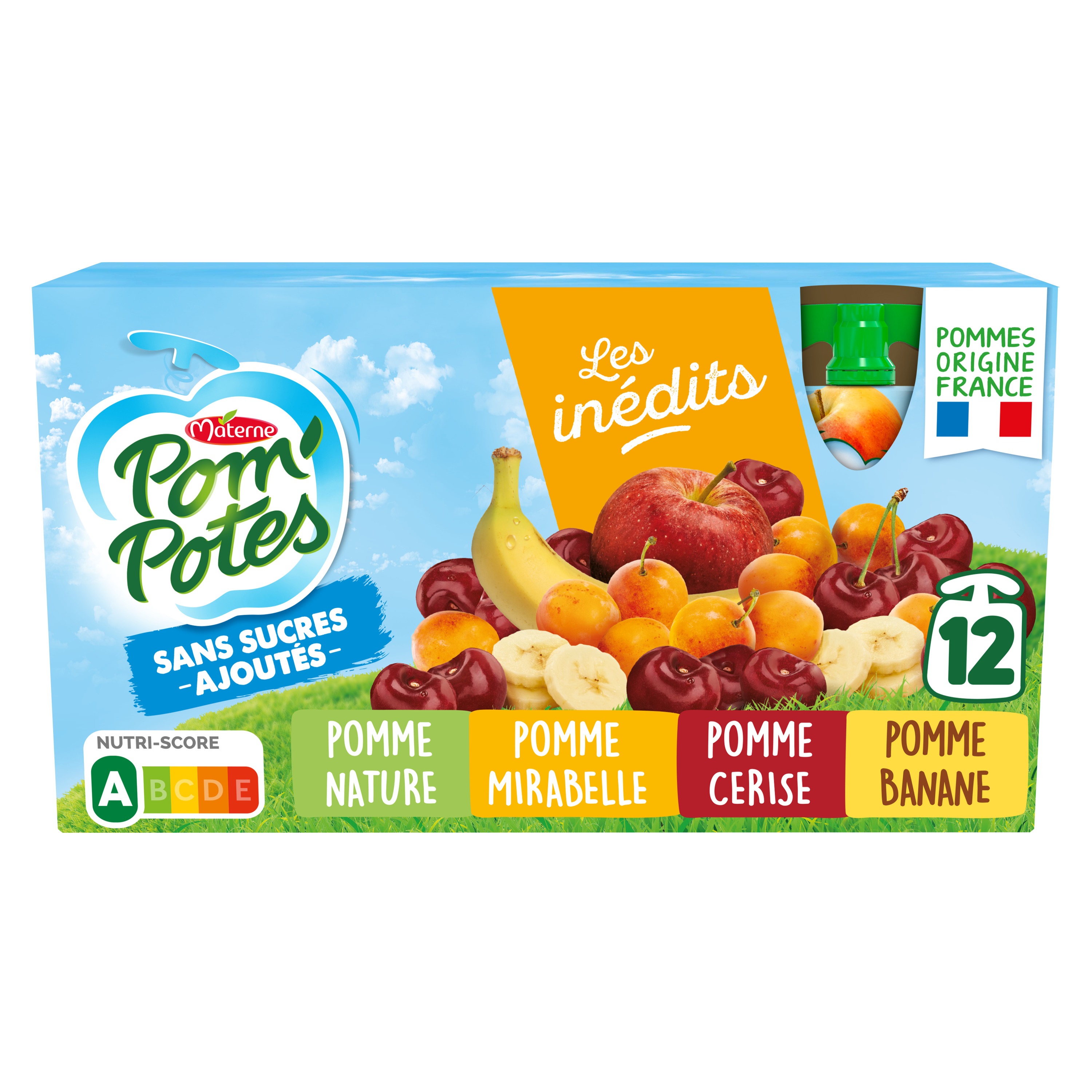 POM'POTES Gourdes compote pomme poire fraise banane sans sucres ajoutés  20x90g pas cher 